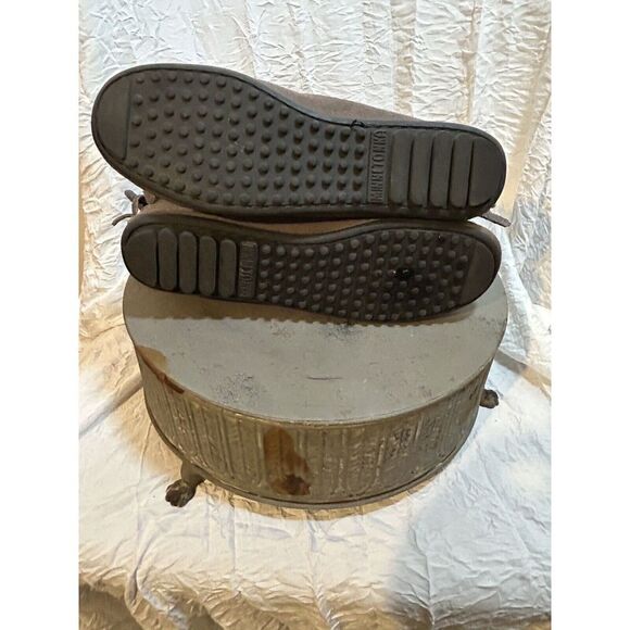 MINNETONKA Gray Suede Hard Bottom Fringe Moccasin Ankle Boots Women's Size 7 - Picture 7 of 8